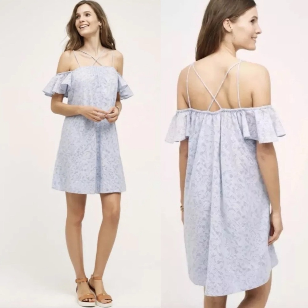 Anthropologie HD Paris Dress Womens Size Small Blue Strappy Flutter Sleeve Flowy